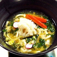 蓮根の挟み揚げ蟹身餡かけうどん
